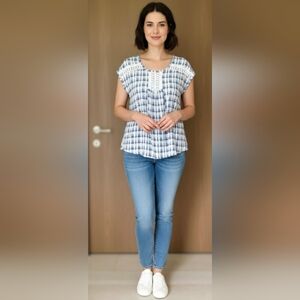 Hannah crocheted blue&white shirt Large